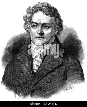 Senefelder, Alois, 6.11.1771 - 26.2.1834, inventor of the lithograph, portrait, based on lithograph by himself, wood engraving, 19th century, Stock Photo