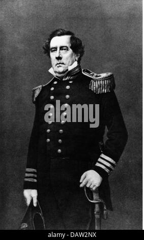 Perry, Matthew Calbraith, 10.4.1794 - 4.3.1858, American naval officer, half length in naval uniform, rank of a commodore, based on photograph by Matthew Brady, USA, circa 1855, Stock Photo