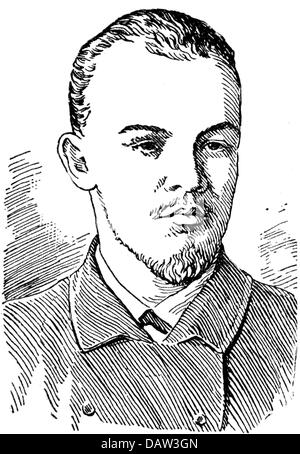 Lenin (Vladimir Ilyich Ulyanov), 22.4.1870 - 21.1.1924, Russian politician, portrait, as student, after photograph, 1890 / 1891, woodcut, 1892, Stock Photo