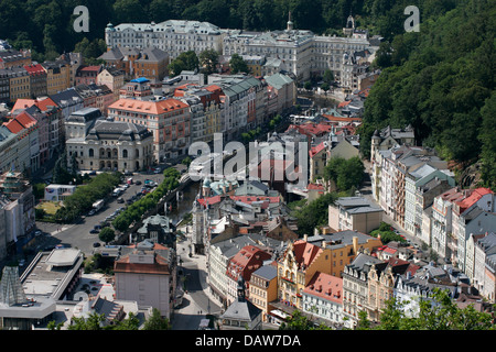 Panoramic view of Karlovy Vary from above, Czech Republic Stock Photo