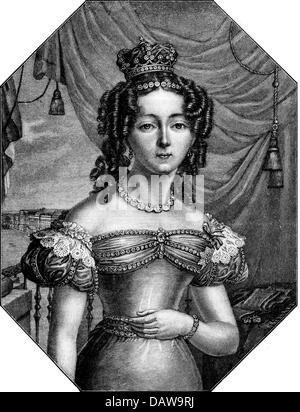 Augusta Marie, 30.9.1811 - 7.1.1890, German Empress 18.1.1871 - 9.3.1888, in wedding dress, marriage with prince William of Prussia, Berlin 11.6.1829, contemporary wood engraving after drawing by Ernst Gebauer, Stock Photo