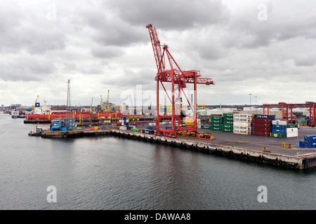 Containers and cranes at Dublin Port, Republic of Ireland Stock Photo