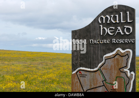 A sign for the Mull Head Local Nature Reserve on Deerness, Mainland Orkney. Stock Photo