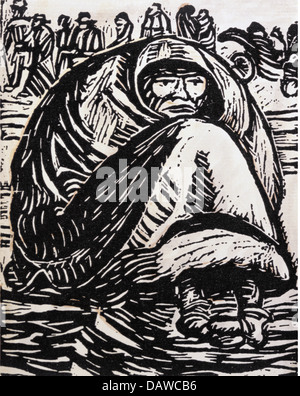 fine arts, Barlach, Ernst (1870 - 1938), graphic, 'Die Armut' (The destitution), woodcut, Germany, 1918, private collection, Stock Photo