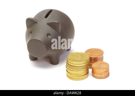 Black piggy bank on white background with sad face written on it Stock ...