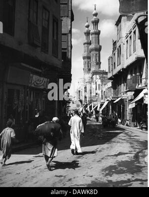 geography / travel, Egypt, Cairo, street scenes, street scene, in the background the El Moayad Mosque, circa 1950s, Additional-Rights-Clearences-Not Available Stock Photo