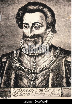 Henry IV, 13.12.1553 - 14.5.1610, King of France 27.2.1594 - 14.5.1610, portrait, copper engraving by Hendrik Goltzius, circa 1600, private collection, Artist's Copyright has not to be cleared Stock Photo