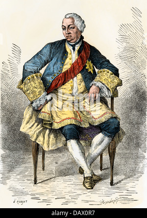 George III, King of England during the American Revolution. Hand-colored woodcut Stock Photo