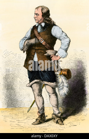 Lord Protector Oliver Cromwell. Hand-colored woodcut Stock Photo