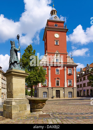 Town Hall with St. Gothardus fountain, Hauptmarkt, Gotha, Thuringia, Germany Stock Photo
