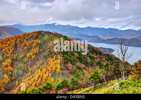 Mountains and Lake Chuzenji in Nikko, Japan. Stock Photo