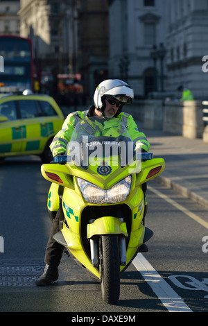 London, England - April 2, 2013: A London Ambulance paramedic at the scene of an emergency on Waterloo Bridge. Stock Photo