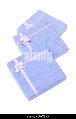 Three Blue Gift Boxes On White Background Stock Photo