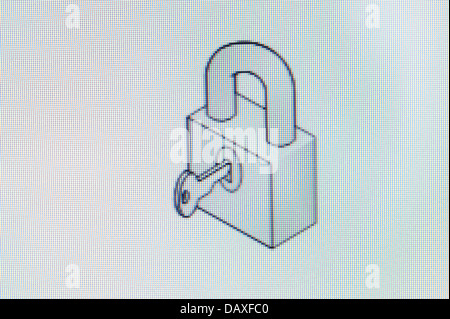 Key and lock symbol on computer monitor Stock Photo