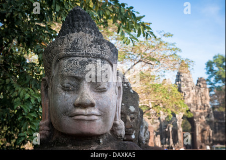 Head of gate guardian, Angkor, Cambodia Stock Photo