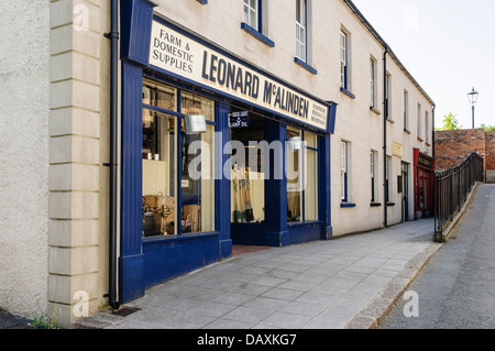 Old fashioned farm and domestic supplies shop owned by Leonard McAlinden, commonly found in Victorian Ireland Stock Photo