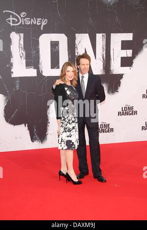 Producer Jerry Bruckheimer and his wife Linda Bruckheimer attend the German Premiere of 'Lone Ranger' at Sony Center in Berlin, Germany, on 19 July, 2013. Photo: Hubert Boesl Stock Photo