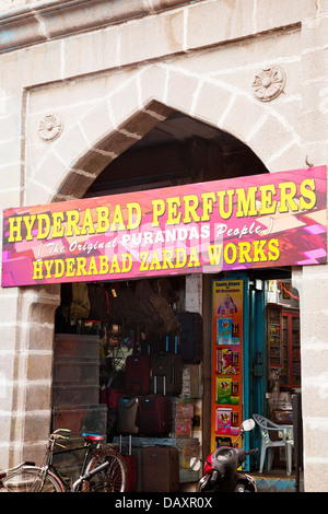 Entrance of a store, Hyderabad Perfumers, Hyderabad, Andhra Pradesh, India Stock Photo