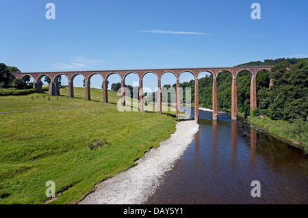 Disused Leaderfoot Railway Viaduct spanning River Tweed near Newstead in the Scottish Borders Scotland Stock Photo