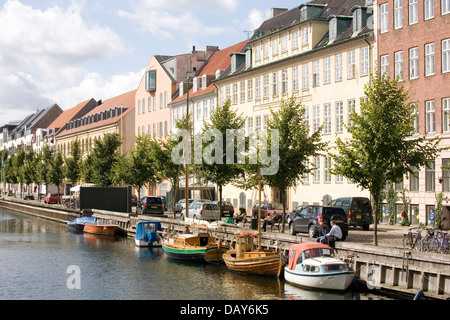 Canal scene in the Christianshavn neighborhood of Copenhagen, Denmark. Stock Photo