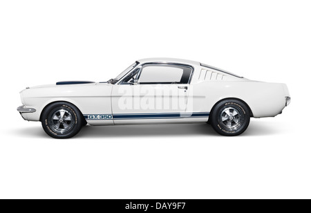 License and prints at MaximImages.com - White 1965 Shelby G.T. 350 Mustang retro sports car isolated on white background with clipping path Stock Photo