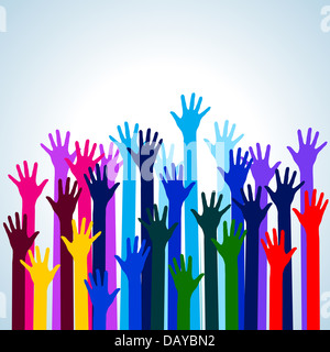 Hands in colors. Illustration on blue background for design Stock Photo