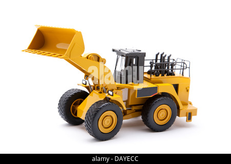 Toy bulldozer on white background. Stock Photo