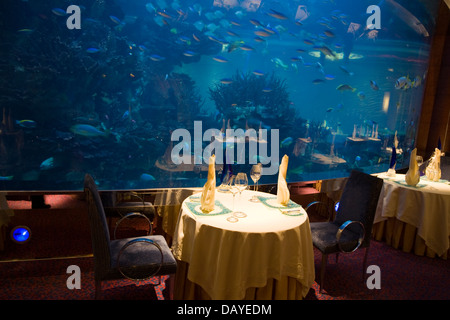 The Al Mahara (Aquarium) Restaurant, Burj al-Arab hotel, Dubai, United Arab Emirates Stock Photo