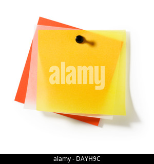 Colorful transparent note papers with push pin on white background clipping path included Stock Photo