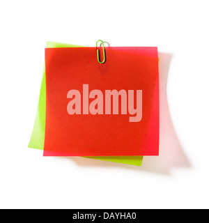 Colorful transparent note papers with clip on white background clipping path included Stock Photo