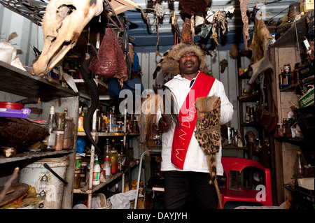 African Sangoma (traditional healer) with muti at market Stock Photo ...