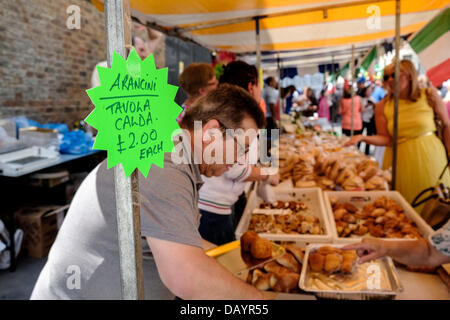 London, UK. 21st July 2013.  An Italian themed food market being held to celebrate the Procession in Honour of Our Lady of Mount Carmel.  Photographer: Gordon Scammell/Alamy Live News Stock Photo