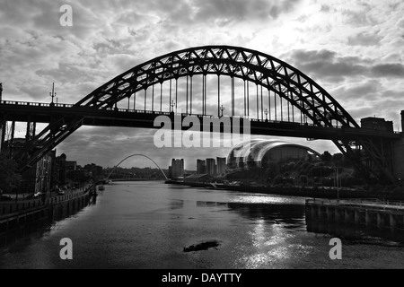 Tyne bridge and Millenium bridge plus the Sage, Newcastle-upon-Tyne, Tyne and Wear, England, United Kingdom Stock Photo