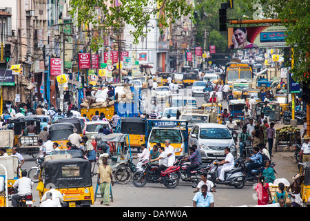 Busy street in Madurai, India Stock Photo
