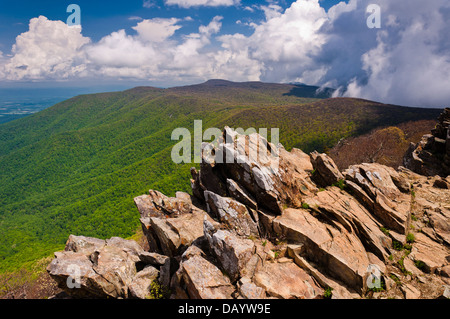 Early spring view of the Blue Ridge Mountains from Hawksbill Summit, Shenandoah National Park, Virginia Stock Photo