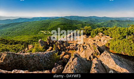 Evening view of the Blue Ridge Mountains from Mary's Rock, along the Appalachian Trail in Shenandoah National Park, Virginia. Stock Photo