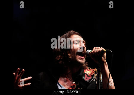 Greenfield, USA. 20th July, 2013. Eugene Hutz of Gogol Bordello at the Green River Festival, in Greenfield, Massachusetts, on July 20, 2013 Credit:  Susan Pease/Alamy Live News Stock Photo