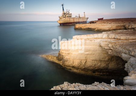 The Wreck of the Edro III, Sea Caves, Paphos Stock Photo