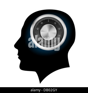 Human head with a combination lock. Illustration on white background Stock Photo