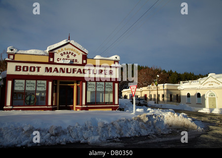 Historic buildings in winter, Naseby, Maniototo, Central Otago, South Island, New Zealand Stock Photo
