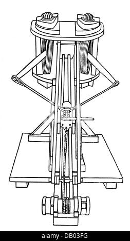 military, Ancient World, missile weapons, tormentum, two-armed catapult, wood engraving, 19th century, ballista, ballistas, weapons, arms, weapon, arm, catapult, catapults, missile, missiles, Roman Empire, Romans, Roman, engine of war, clipping, cut out, cut-out, cut-outs, historic, historical, ancient world, Additional-Rights-Clearences-Not Available Stock Photo