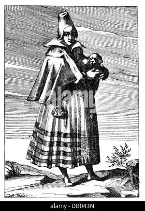 military, uniforms, 'Newes Soldaten Buchlein', by Lucas Kilian, Augsburg, 1609, illustration, soldier's woman with dog, etching, Additional-Rights-Clearences-Not Available Stock Photo