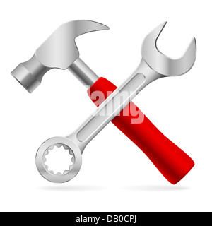 Hammer And Wrench Icon On Black Background. Black Flat Style Vector