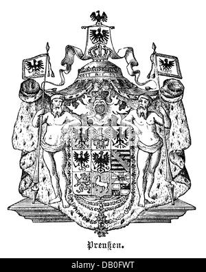 heraldry, coat of arms, Germany, state coat of arms of the Kingdom of Prussia, wood engraving, 1872, Additional-Rights-Clearences-Not Available Stock Photo