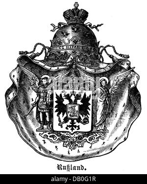heraldry, coat of arms, Russia, state coat of arms of the Empire of Russia, wood engraving, 1872, Additional-Rights-Clearences-Not Available Stock Photo