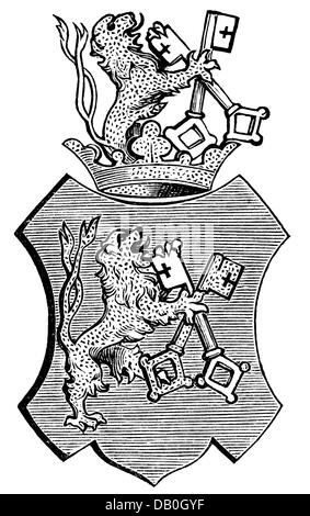 heraldry, coat of arms, Poland, city arms, Legnica, wood engraving, 1893, Additional-Rights-Clearences-Not Available Stock Photo