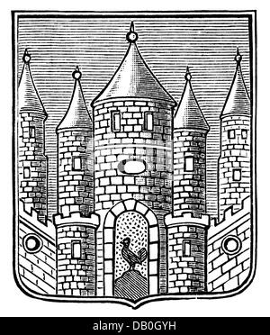 heraldry, coat of arms, Germany, city arms, Meiningen, wood engraving, 1893, Additional-Rights-Clearences-Not Available Stock Photo