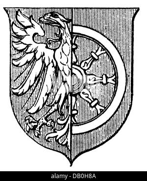 heraldry, coat of arms, Poland, city arms, Raciborz, wood engraving, 1893, Additional-Rights-Clearences-Not Available Stock Photo