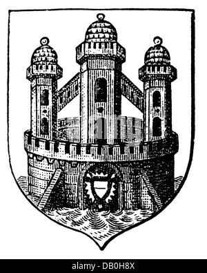 heraldry, coat of arms, Germany, city arms, Rendsburg, wood engraving, 1893, Additional-Rights-Clearences-Not Available Stock Photo