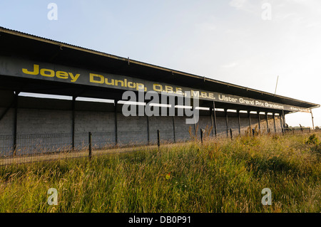 Joey Dunlop Grandstand at the start and finish line of the Ulster Grand Prix motorcycle road race at Dundrod Stock Photo